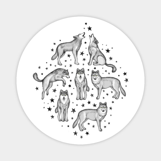 Wolves and Stars on White Magnet by micklyn